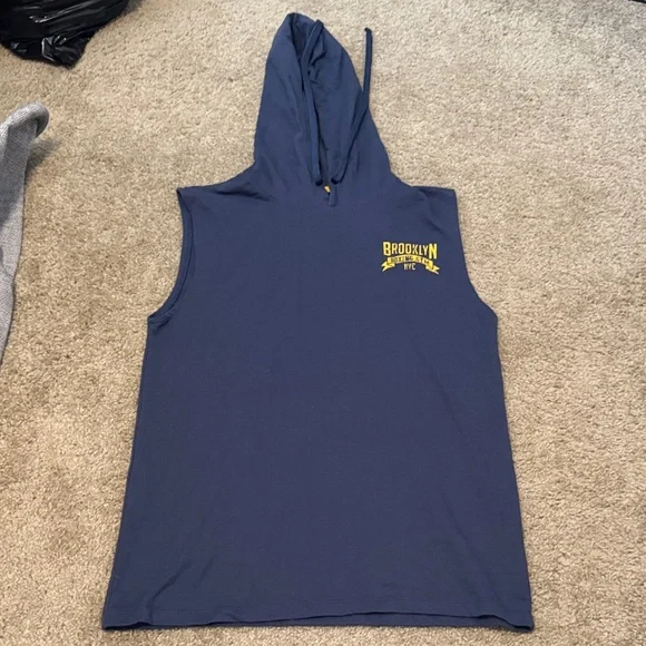 Fifth Sun Navy Sleeveless Hoodie with Yellow Graphic - Picture 1 of 3